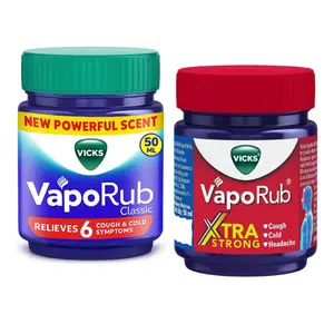 Vicks VapoRub Xtra Strong 1.76oz/50ml & Vicks VapoRub Regular 1.76oz/50ml Bundle For Cold, Cough & Headache Relief 2-Pack Aller-Flo Fluticasone Ultra Fine Powerful Sore