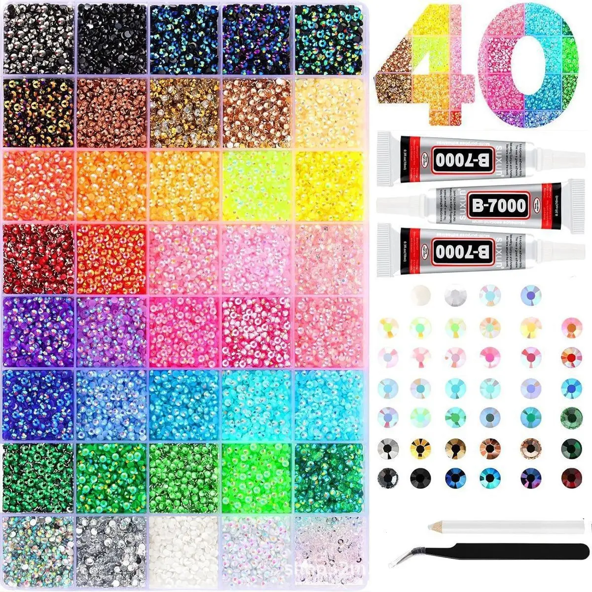 40000Pcs Jelly Flatback Beads Kit 40 Colors Colorful Craft Beads for DIY Decoration Nail Art Shoes Accessories