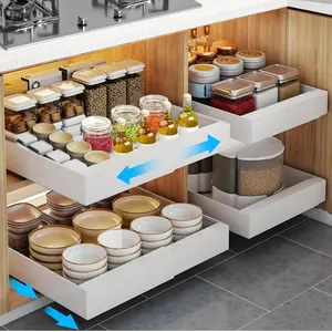 1pc Heavy-Duty Metal Pull-Out Cabinet Organizer – Expandable Slide-Out Shelf with Varnished Finish and Nano Adhesive Layer for Versatile Kitchen, Pantry, Bathroom Organization,Dish Bowl Dry Rack,Plate Organizer