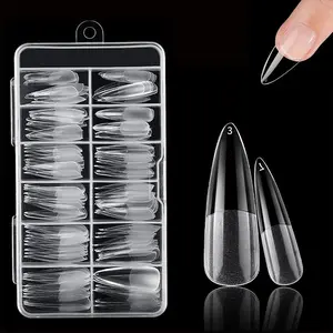 120Pcs Clear Half Frosted Nails Tip Almond Acrylic Fake Nails Full Cover Ballerina Fake Nails Long Stiletto 12 Sizes Acrylic Almond Shape Nail Extensions For Nail Salons and Home DIYS, Nail Art DIY Nails Salon, Nail Kit, Nail Art Supplies