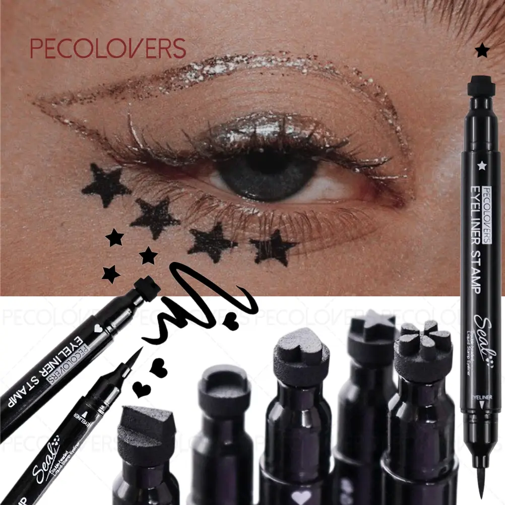 1PC Double-ended Eyeliner - Quick-drying, Waterproof & Long Lasting, Contains Patterns, Charming Eye Makeup, Matte Finish, Daily Use, Liquid Eyeliner Pen