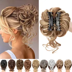 Messy Bun Hair Piece Claw Clip Hair Bun Wavy Curly Updo Bun Extensions Elastic Hair Band Synthetic Ponytail Chignons For Woman