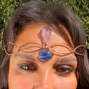 The Enchantress Crown - Sodalite and Amethyst Copper Fairy Circlet Tiara Third Eye Headpiece