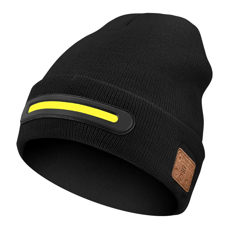 BIGWIG Light-Up Warm Hat with Bluetooth Rechargeable Design, Suitable for Outdoor Sports. Features an LED headlamp, warm knit hat, light-up design, unisex USB charging, and music function