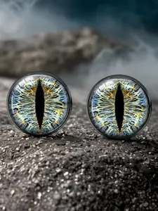 1 pair Blue Yellow Radial Dragon Eye Stud Earrings, Gothic Glass Eyeball Jewelry, Punk Alternative Accessories