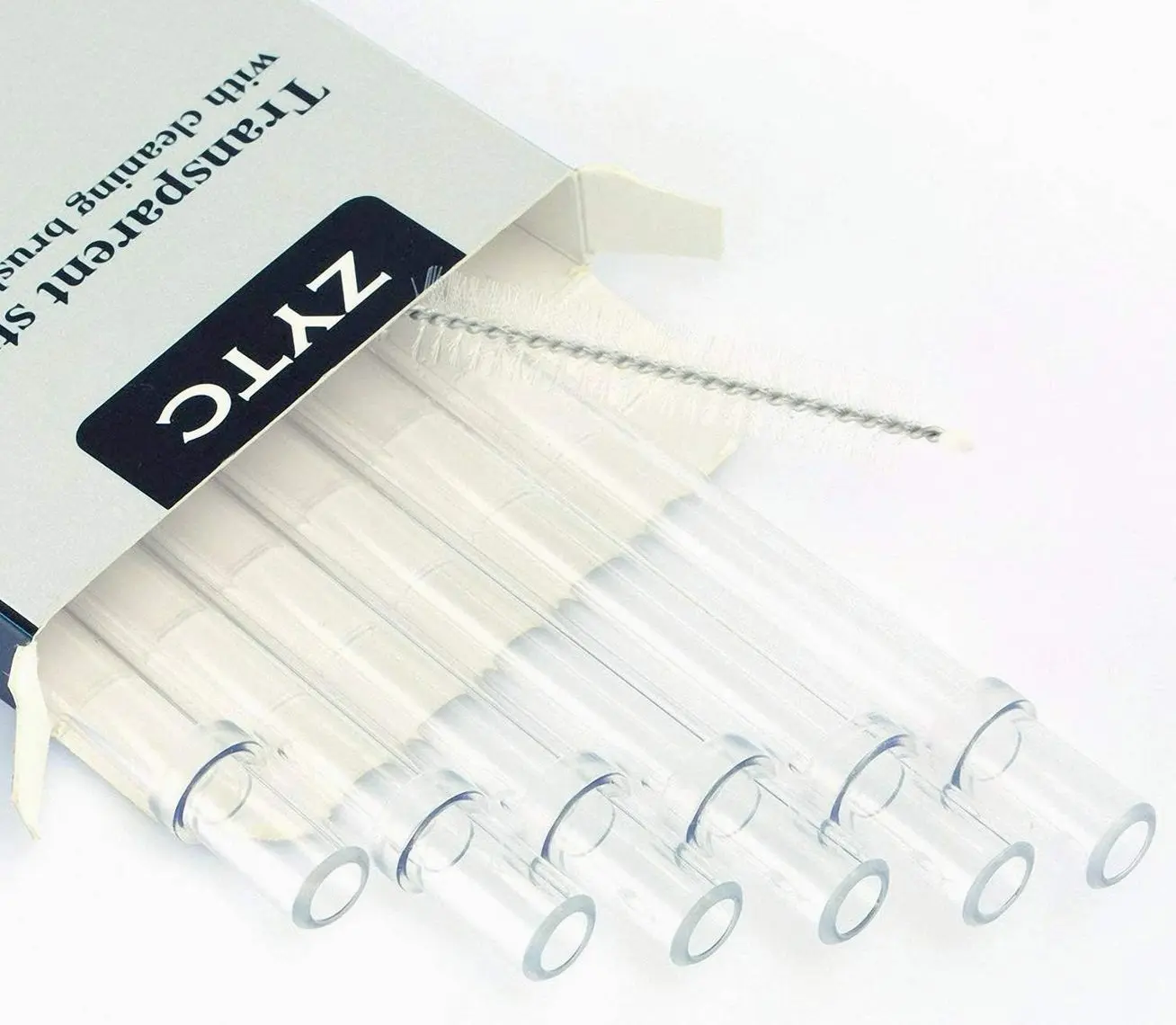 Reusable Drinking Straws Clear Plastic Straight Tubes with Cleaning Brushes Set of 6 for Home Kitchen Office Party Beverage Use