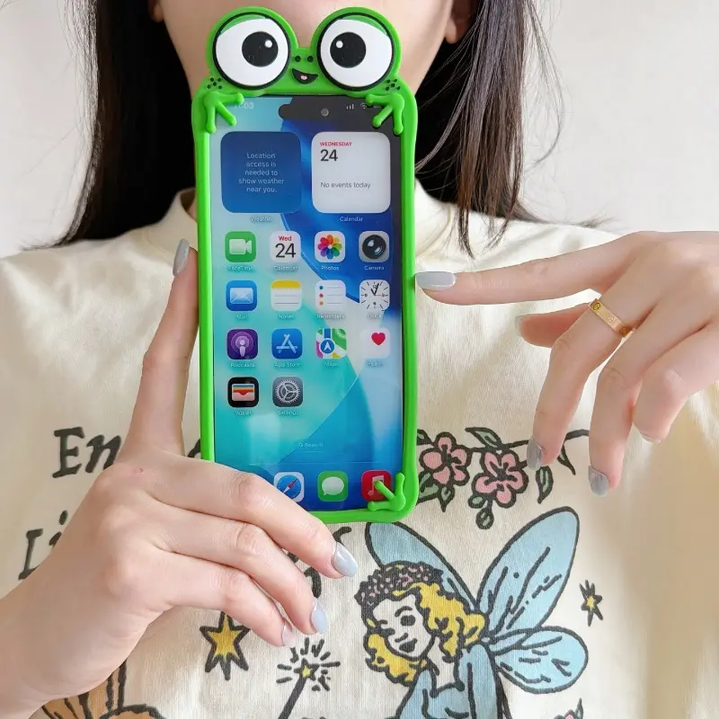 Cute Cartoon Big-Eyed Frog Phone Case Protector For iPhone 17 16 15 14 13 Pro Max  Silicone Shockproof Protective Case Decorative Smartphone Protector Silicone Soft Shell
