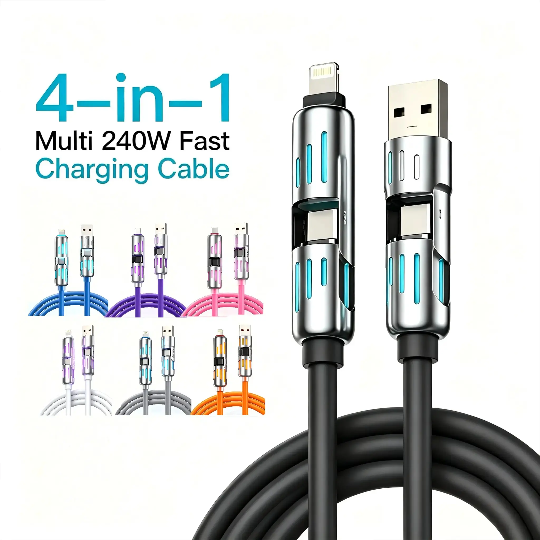 240W 4-in-1 USB C to Lightning Cable, USB C to USB C Cable 6.6FT, Fast Charging Cord for iPhone 16/15/14, MacBook, iPad, Samsung S25/S24