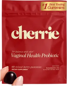 CHERRIE Vaginal Probiotic Gummies for Women, Balanced pH, Healthy Odor, Yeast Balance & Flora Support, Bloating Relief, Gut Health, Mixed Berry Flavor, 60 Count