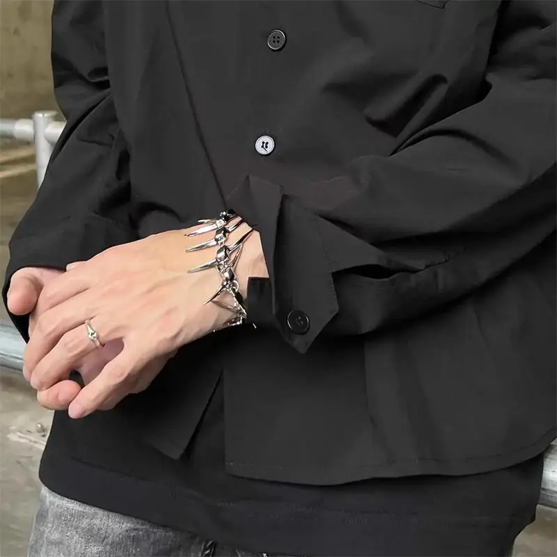 Cyberpunk Silver Thorny Spine Fishbone Bracelet Gothic Hip Hop Unisex Metal Chain Bangle Couple Choker Jewelry Accessories
