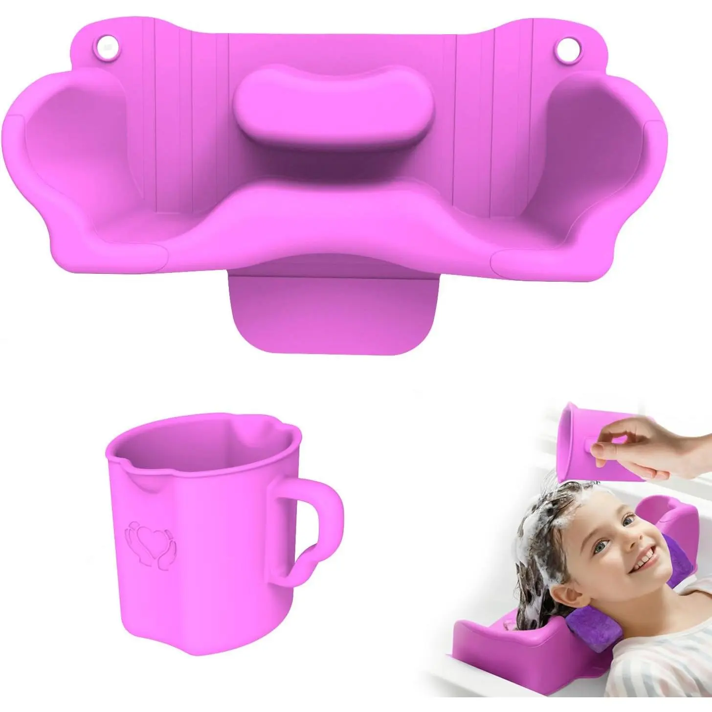 Durable Portable Silicone Hair Washing Aid Wash Tub with Floating Neck Support - Space-Saving Unisex Home Bathroom Tub for Kids, Suitable for Salon & Care Facilities