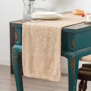 Farmhouse Table Runners 72 Inches Long Flaxen Burlap Linen Style Table Runner Rustic Solid Color Boho Table Runner for Holiday Dining Party Everyday Use 14 x 72 Inch