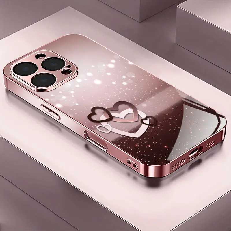 Phone Case: Heart-shaped Diamond Wave Electroplated Glass Phone