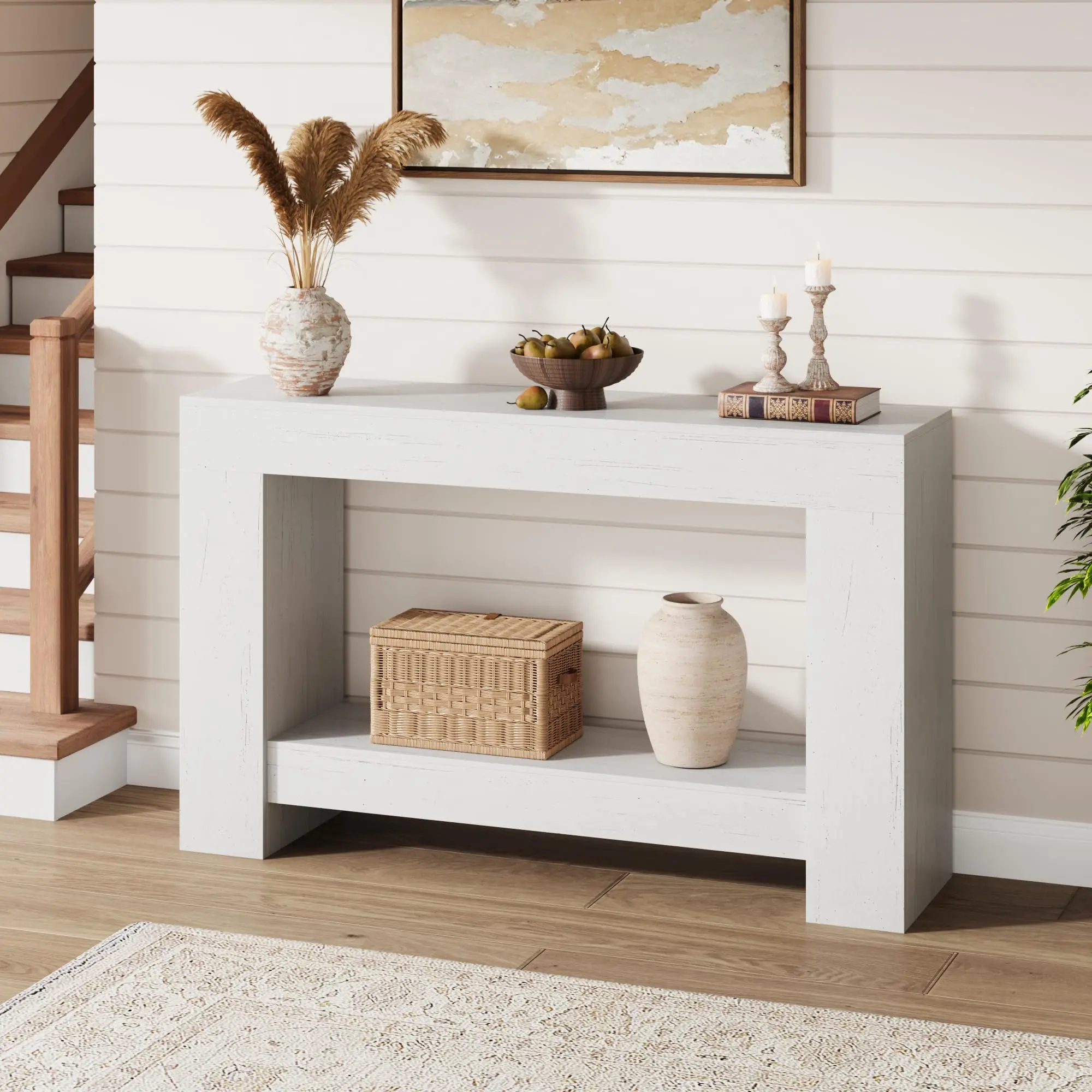 Garvee Console Table for Entryway, Farmhouse Console Table for Living Room, 2-Tier Large Sofa Table with Storage, Entryway Entry Table for Entrance, Hallway, Antique white, 47"