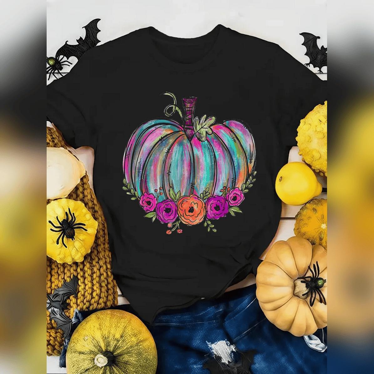 100% Cotton Women T-Shirt Watercolor Pumpkin Flower Thanksgiving Halloween Men Women T-Shirt Print Round Neck Short Slee Lightweight Unisex 100% Cotton Women T-Shirt Watercolor Pumpkin Flower Thanksgiving Halloween Men Women T-Shirt Print Round Neck Short Slee Lightweight Unisex