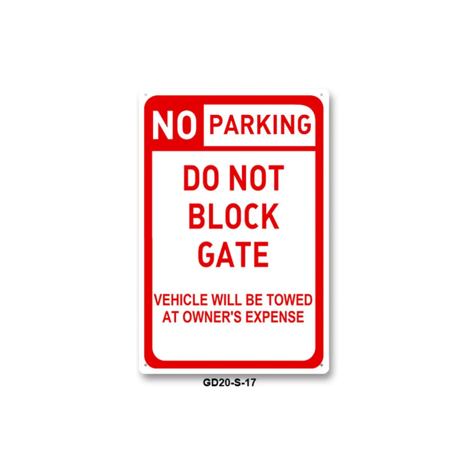 No Parking Do Not Block Gate Tin Sign 8x12 Inch 2D Flat Wall Decor, Red & White Metal Poster for Driveway, Towing Warning Sign Gift