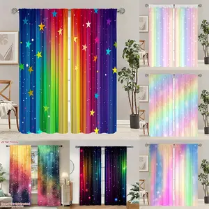 2-piece set of classic style rainbow starry sky semi blackout curtains, durable polyester curtains, suitable for children's rooms, boys and girls, Window Curtain