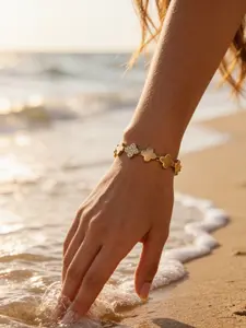 Gold/silver Color Four-Leaf Clover Bracelet, Women's Elegant Crystal & Smooth Chain, Waterproof Boho Beach Summer Vacation Accessory