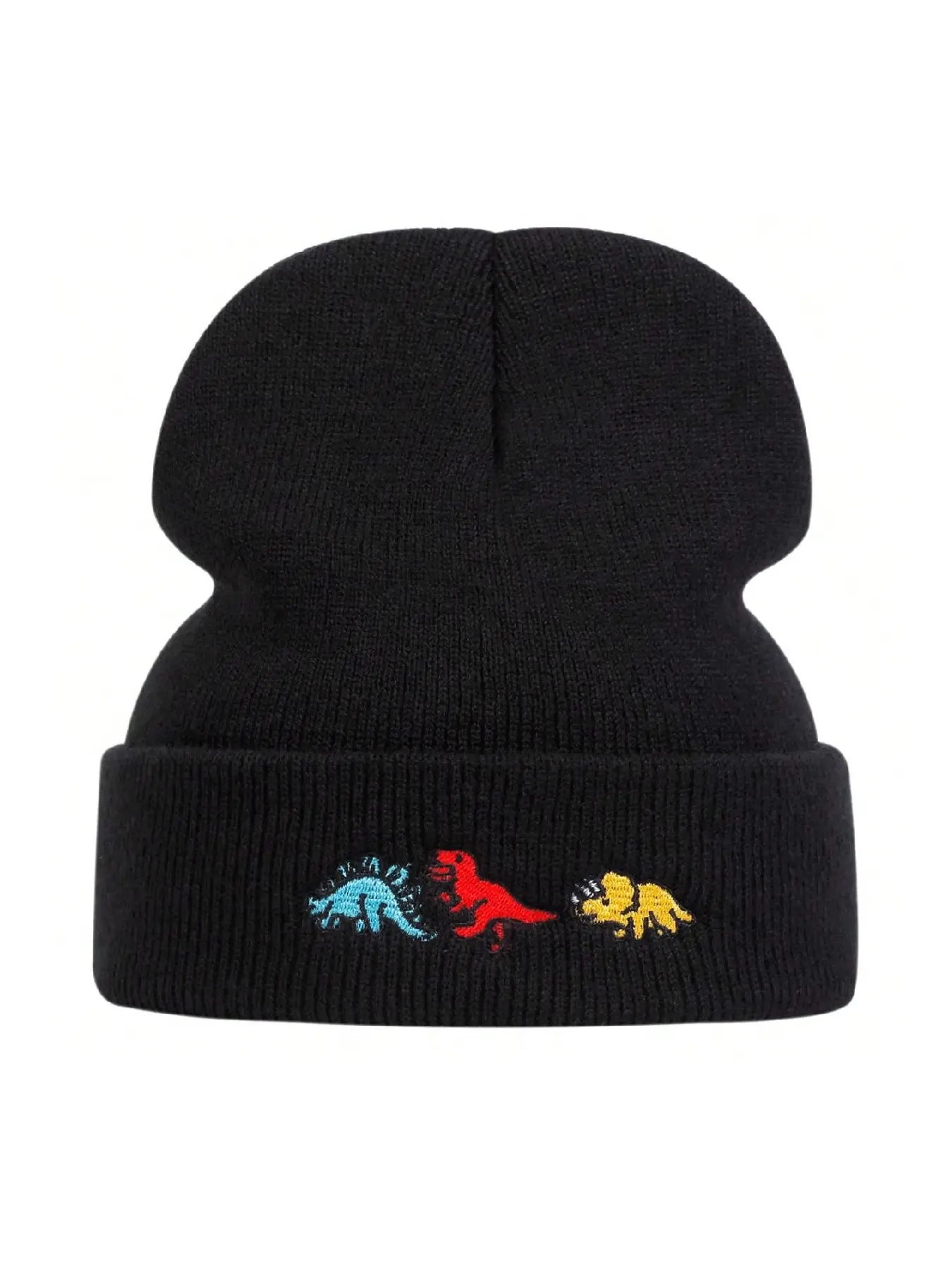 Unisex Knit Beanie Hat with Three Small Dinosaurs Design, Animal Hats, Outdoor Sun Protection Cap for Travel Beach Vacation, Casual Fitted Style, Fashion Beanie
