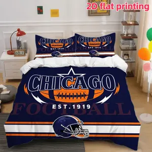 2D Flat 3Pcs Chicago Football Team Machine Washable Duvet Cover Set, Sports Theme Soft Microfiber Bedding for Fan Bedroom, Game Day Decor (1 + 2 Pillowcases, Unfilled), Dorm Room, Gift Fans, Bed Sets