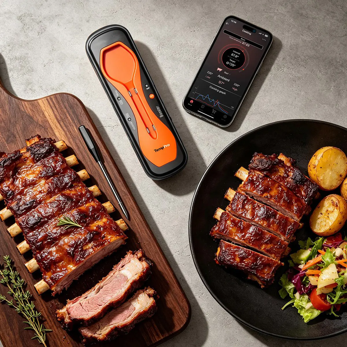 TempSpike Portable Digital Bluetooth Food Thermometer with App Control, Wireless Thin Steel Probe, Kitchen Gadgets Utensils for Grill, Camping (Less Juice Loss, TP970 Bundle) – Ideal for Father’s Cooking Needs