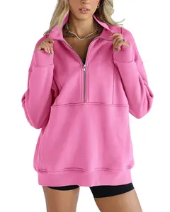 Beotyshow Women's Half Zip Sweatshirts Fleece Stand Collar Long Sleeve Thumb Hole Oversized Pullovers with Pockets