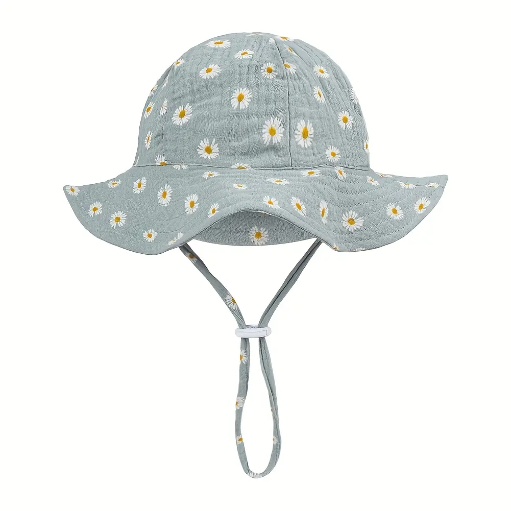 Baby Rainbow Heart Print Gauze Bucket Hat with Adjustable Chin Strap, Casual Summer Sun Protection for Boys & Girls, 0-12M, Baby Boys, Colorful Rainbow, Adjustable Strap