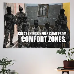 "No Comfort Zones" Motivational Cotton Tapestry - Lightweight, Size-Adjustable Decorative Banner Tapestries for College Rooms, Home Decor & Outdoors Wall Hanging