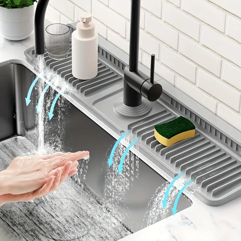 Quick-Dry Anti-Slip Water Splash Guard Pad for Single-Hole Faucets – Heavy-Duty Kitchen & Bathroom Sink Drain Protector