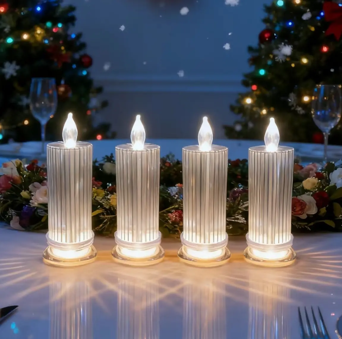 4-Pack Plastic LED Flame-Free Decorative Candles - Battery-Powered, Ideal for Bedroom Decor, Christmas Decorations, Valentine's Day Proposals, Home Decor Supplies