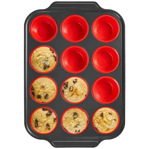 Silicone Muffin Pan with Metal Frame, 1 Count 12-grid Egg Bite Mold for Baking, Cupcake Dessert Pan, Non-stick Baking Mold for Oven, Nonstick Cupcake Pans, Bakeware, Baking Utensils Supplies, Baking Tools, Silicone Molds