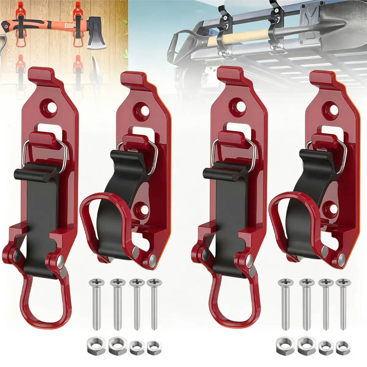 2 Pcs Shovel Holder for Truck, Heavy Duty Shovel Mounts for Roof Rack, Quick Release Axe Holder Mount Kit, Metal and Rubber Car Accessories/ Garage Storage/ Truck/ Wall Mounting Brackets