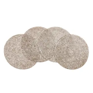 RAY STAR Set of 4 15 inch Round Braided Placemat Washable Heat Resistant Cotton Polyester Circle  Place Mats for Kitchen Dining Party Table Decor -Brown/Pink/White