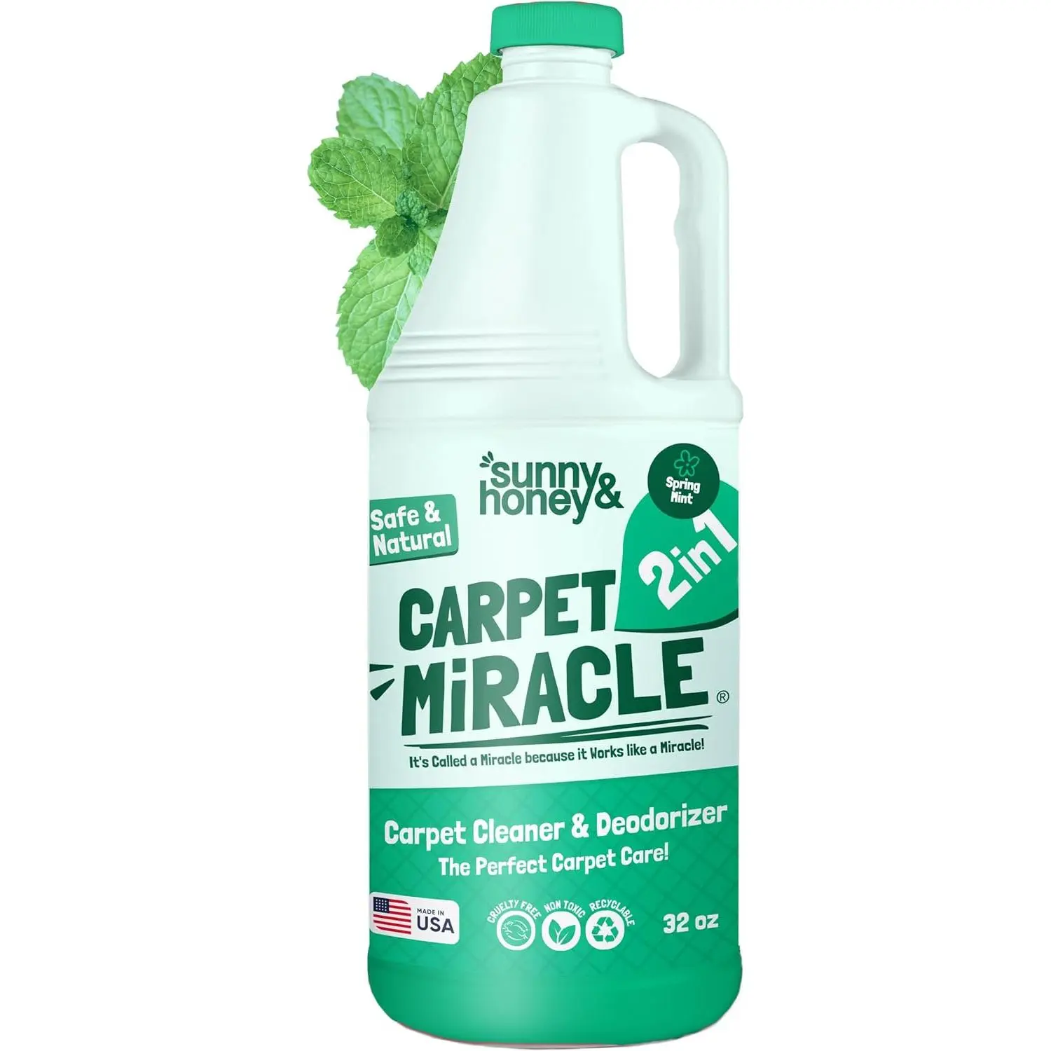 Carpet Miracle Household Carpet Cleaner Shampoo - Deep Stain Remover, Light Odor-Deodorizer Cleaning Formula, Rug & Upholstery Solution (32 Fl Oz, Spring Mint Scent)