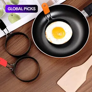 Stainless Steel Egg Ring with Silicone Handle, Non-Stick Round Frying Mold, Egg Rings For Frying Eggs, Round Egg Cooker Ring, Perfect Breakfast Tool, Ideal for Outdoor Cooking, Kitchenware Kitchen Cooking Accessories #GLOBAL PICKS