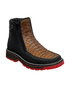A&A WORK BOOTS, ESTILO 500-T, IMITACION PITON Y PETATILLO ORIGINAL, ZAPATO DOBLE CIERRE SUELA ROJA DOBLE DENSIDAD