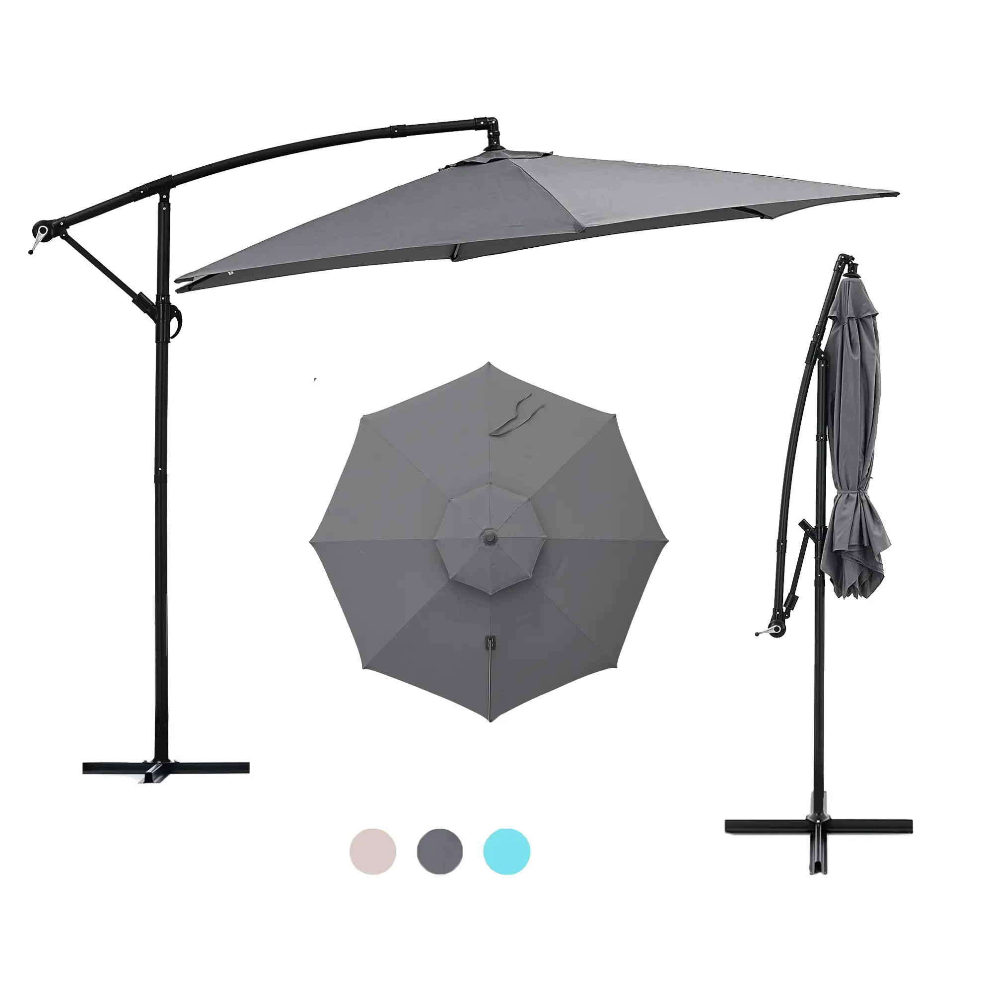 GDY 9.5ft Offset Cantilever Patio Parasol Hanging Patio Outdoor Umbrella-With Sandbag Base, Adjustable For Commercial & Residential Use Heavy Duty