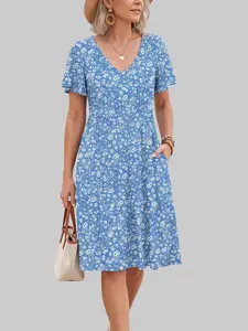 ZEAGOO Women's Summer Dress Casual Swing Floral Ruffle Short Sleeve Sundresses Beach Mini A-line Shift Dress with Pockets summerwins