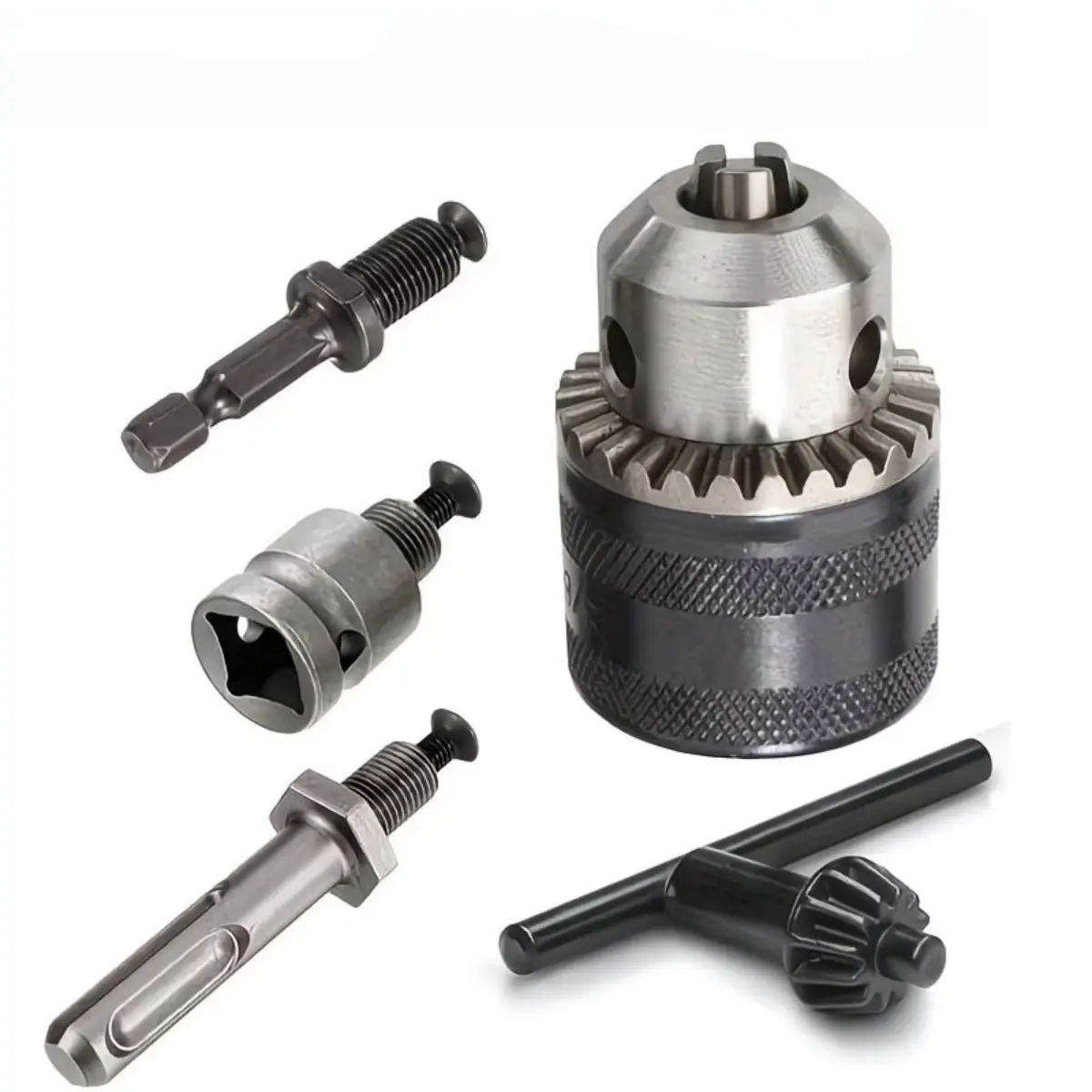 Drilling Chuck with 3 Adapters Hex, SDS Plus, Socket Square Female Adapter, Keyed Chuck Quick Change Converter for Electric Driver, Power Wrench, Hammer Drill