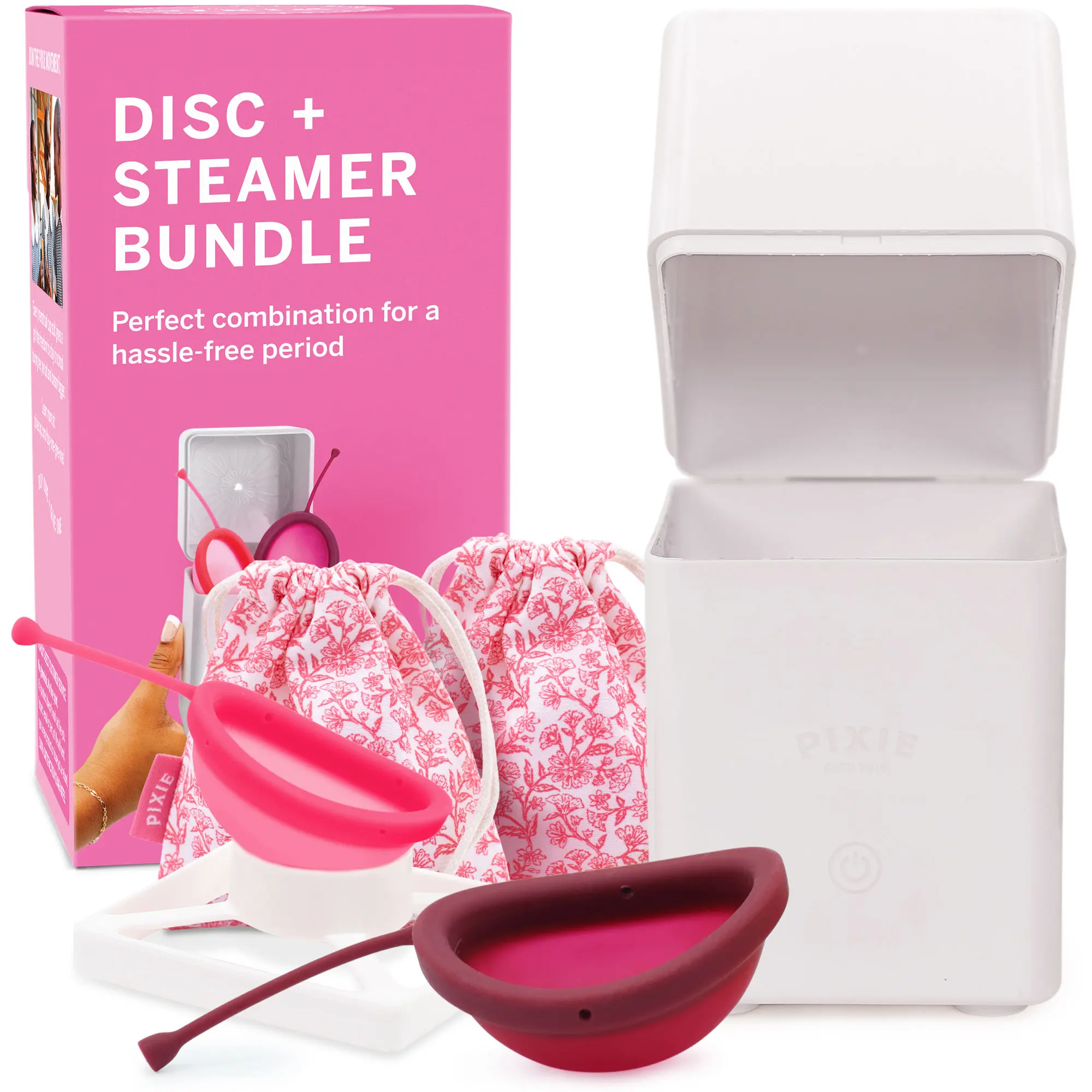 Menstrual Discs with Sterilizer - Ranked 1 for Most Comfortable Soft Reusable Period Disc - Kills 99.9% of Germs with Cleaner Steamer - Wash Your Disc in 3 Minutes! - Compact Sanitizer Kit