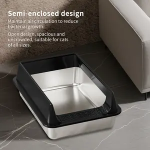 Heavy Duty Large Stainless Steel Cat Litter Box - Rust-Proof, Easy to Clean, Long-Lasting Durability for Big Cats, Automatic Battery-Free Pet Feeder Bowl