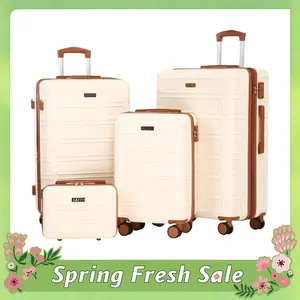 4 Piece Luggage Set Expandable ABS Travel Suitcase Set TSA Lock Hardshell Durable Lightweight Traveling Luggage Sets Gift for Back to School (OFF White, 28in26in20in13in)