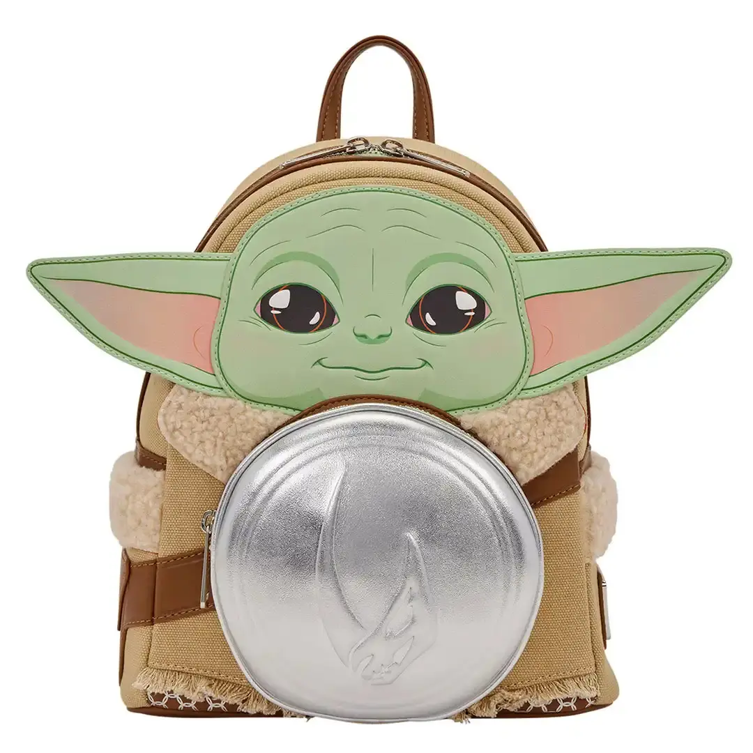 Loungefly Star Wars Grogu & Anzellan Vegan Leather Mini Backpack for Adults - Functional Daypack with Sherpa, Faux Leather, Adjustable Shoulder Strap