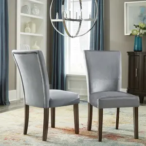 Set of 2, Espresso Finish Blue Velvet Parson Chair