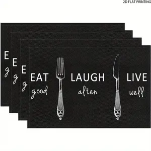 2D flat printing, 2-piece/4-piece/6-piece/8-piece set, black meal set, humorous Christmas table mat, washable, size 12 X 18 inches, Coasters