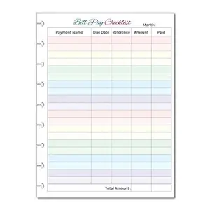 Colorful Monthly Budget Forms Bill Pay Checklist for Medium Size 9 Disc Planners, Fits 9-Disc Notebooks, 7"x9.25"
