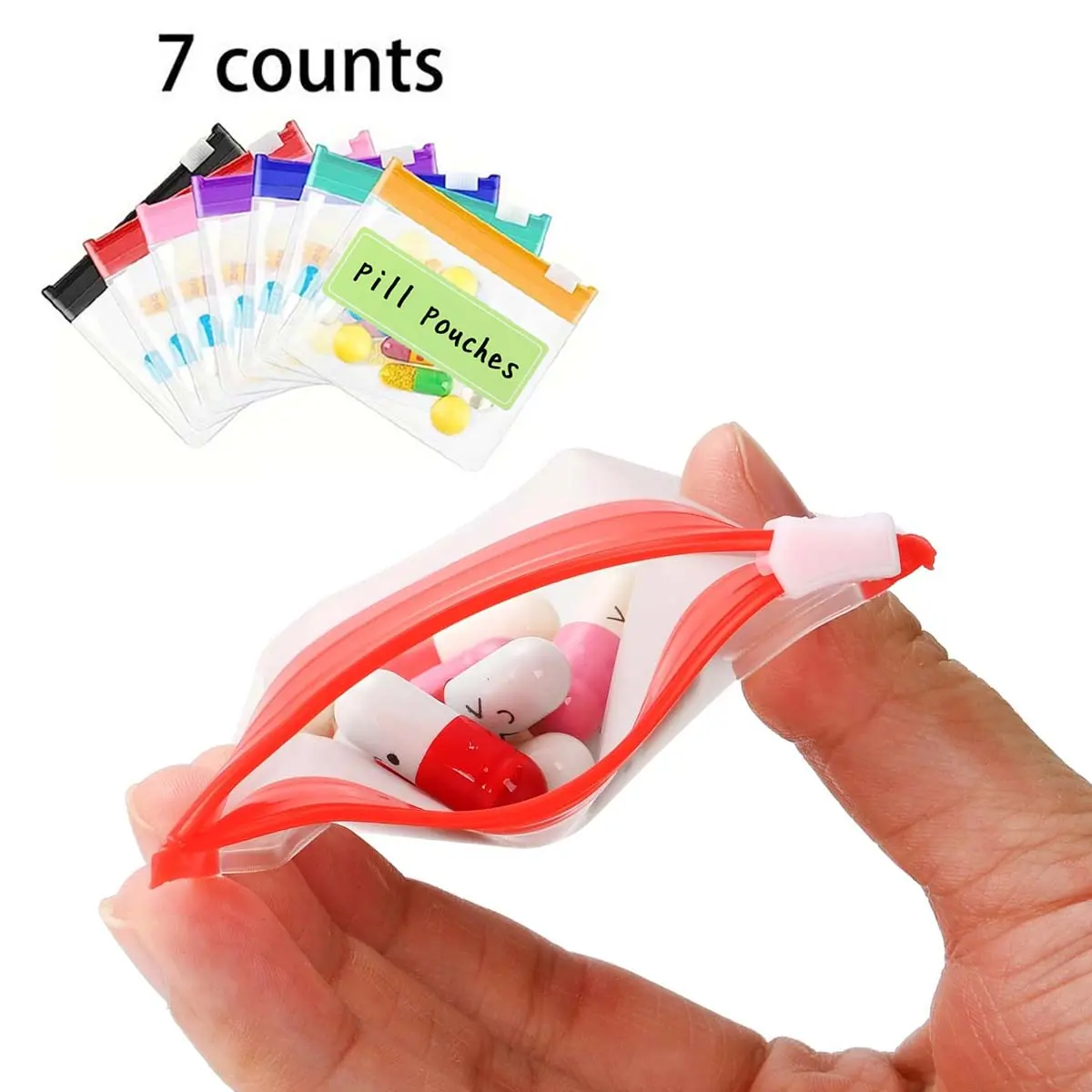 Clear Zipper Pill Storage Bags with stickers,Weekly Reusable Pill Organizer,Portable Multifunctional Pill Pouch for Home Office School,Travel Essentials,Healthcare, transparent medicine Vitamin Organizer | waterproof cute pill case