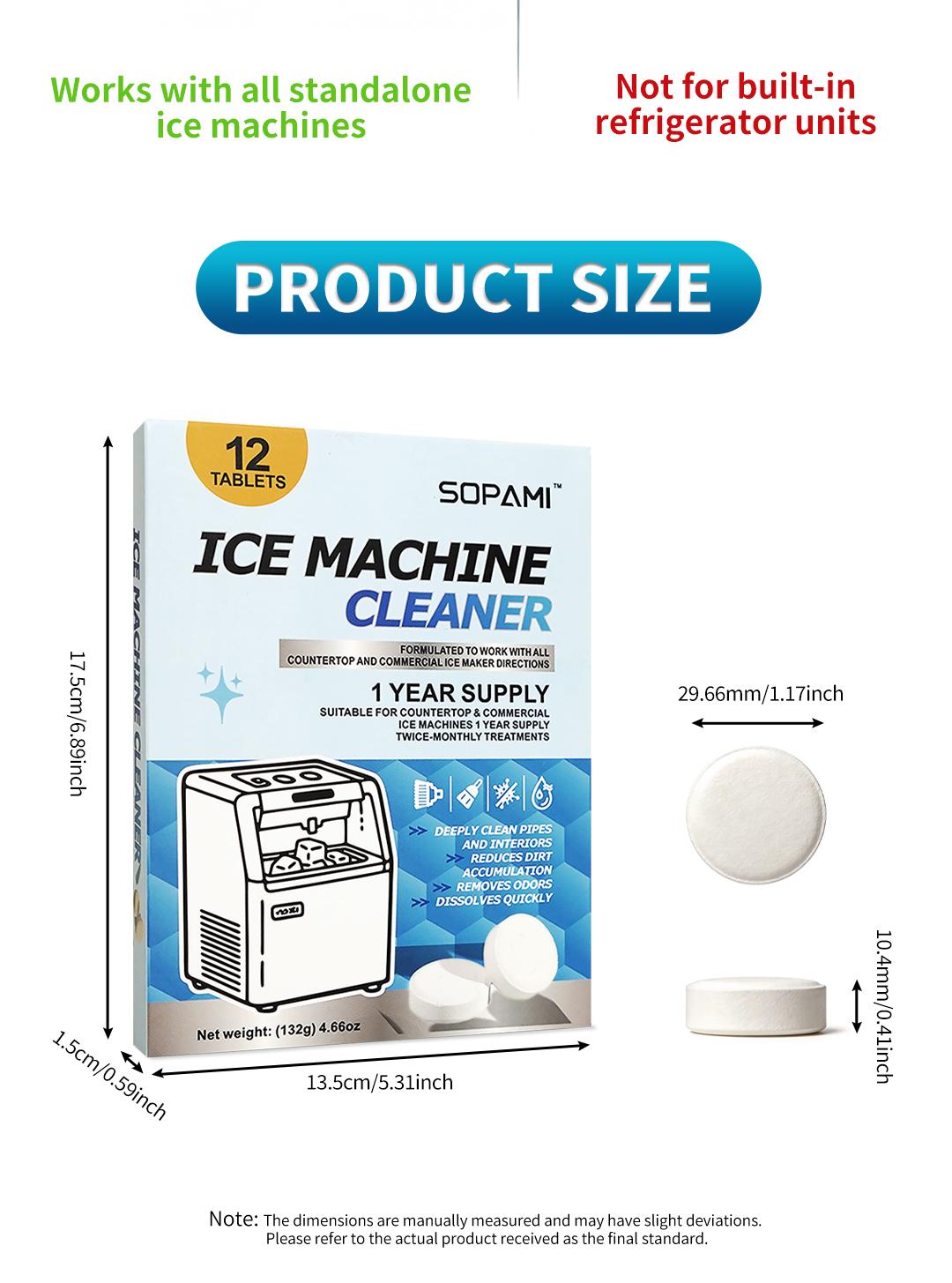 SOPAMI 12-Count Ice Maker Descaler Tablets, Gentle Formula to Eliminate Stains and Improve Ice Taste