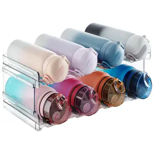 Stackable Water Bottle Organizer for Cabinet Fridge and Pantry, Plastic Wine Racks and Tumbler Travel Mug Cup Holder