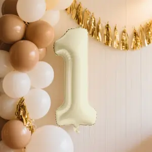Matte Cream Number Balloons 0-9 – 35" Large Mylar Foil Balloons, Air or Helium Fill